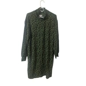 Garnet Hill Zen Comfort Knit Turtleneck Dress Size M Forest Texture Green Pocket